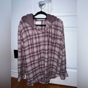 American Eagle Plaid Button Up With Hoodie